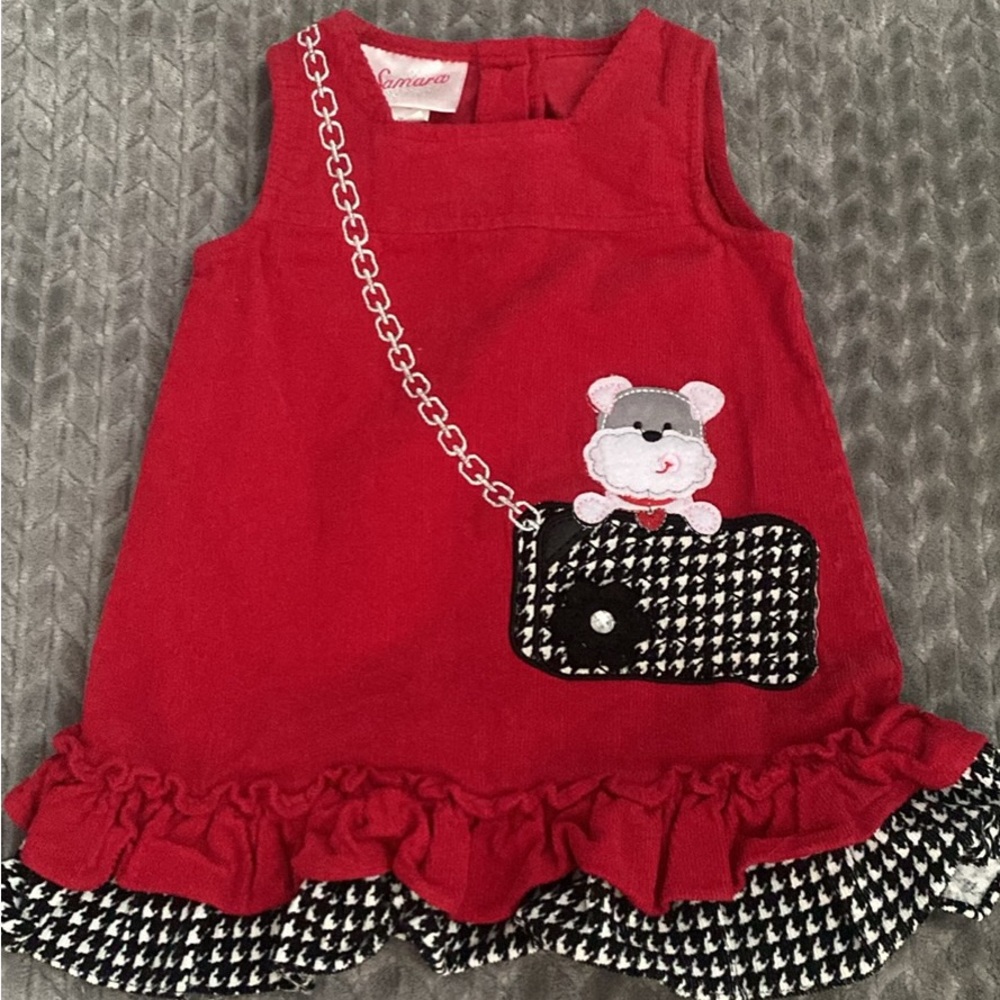 Charming Red Kids Dress with Bear Accent Vintage